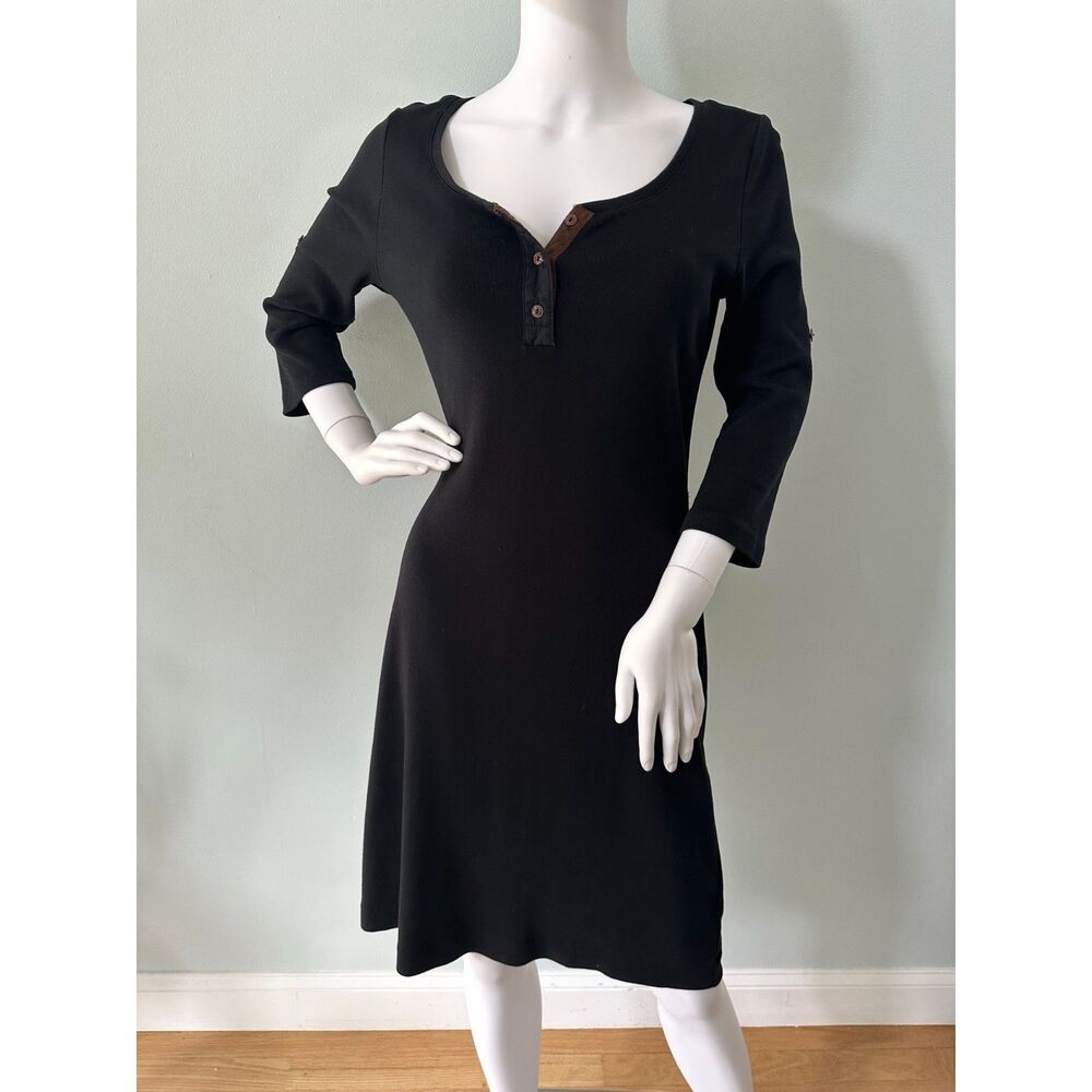 Lauren Ralph Lauren Women's Black Shift Midi Dress 3/4 Sleeve size M
